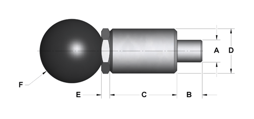 F=1 3/8 C=1 1/2 Steel Plunger-Housing B=9/16 A=1/4 E=3/16 Spring Loaded-Pull Pin Lockout D=1 Round Handle 1 Each 