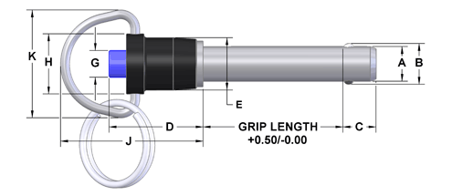 Quick Release Ball Lock Pin - Ring Handle - 4130 Steel Shank - Aluminum Handle - Metric (MRAAS)